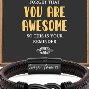 Gift For Men Infinity Bracelet Braided Leather Stainless Steel Love You Forever